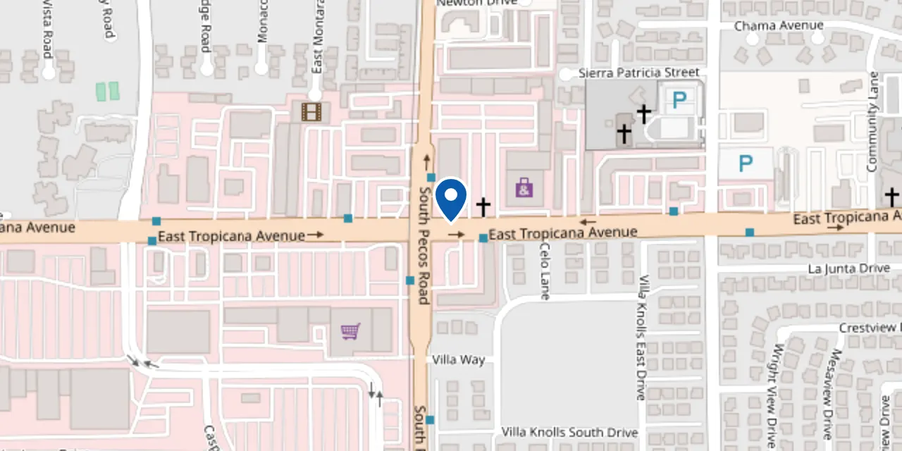 Map showing Faith Medical Clinic near East Tropicana Avenue and South Pecos Road, Las Vegas